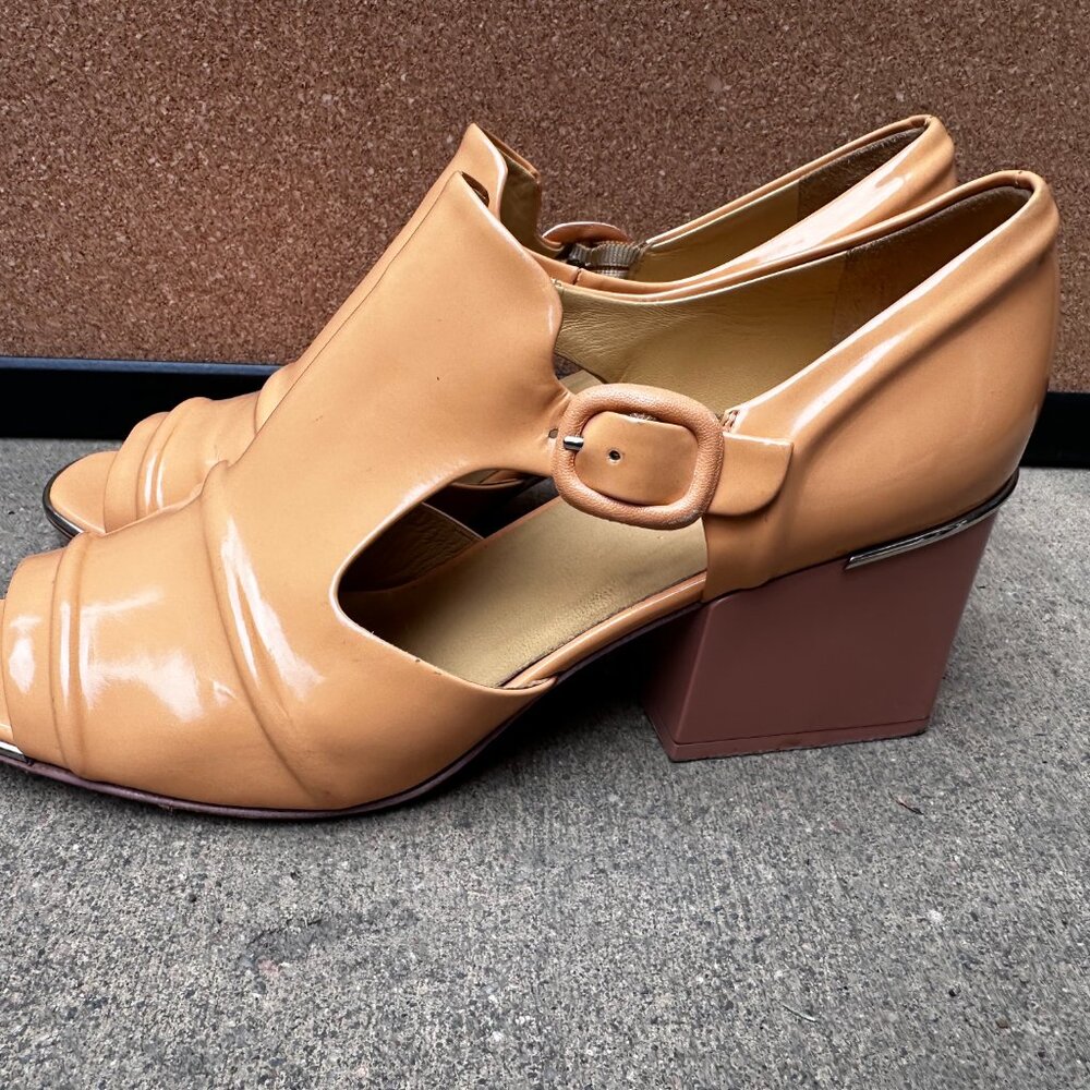 Balenciaga Leather Cutout Patent Leather Peach Orange Block Heel Shoe Size 39 - Picture 5 of 12